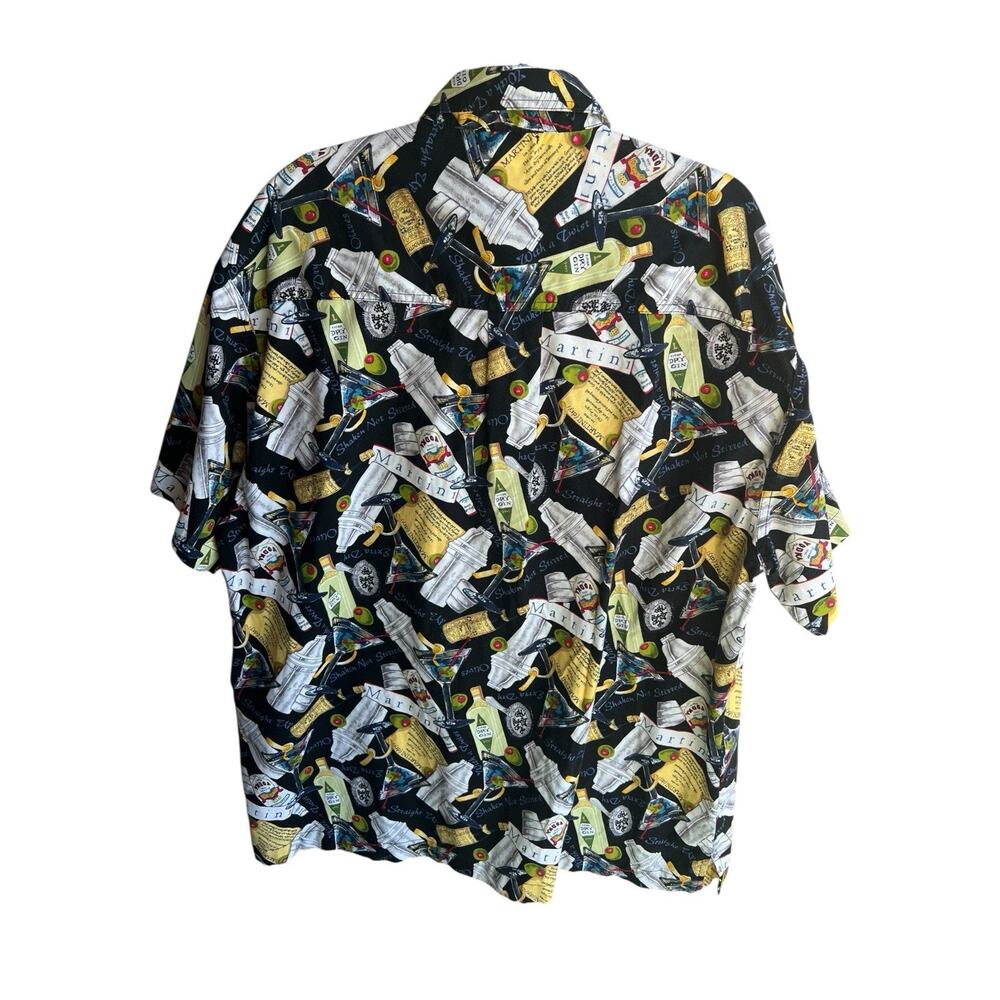High Seas Trading Co Hawaiian Button Down Shirt Martinis Dry Gin Made USA Sz XL